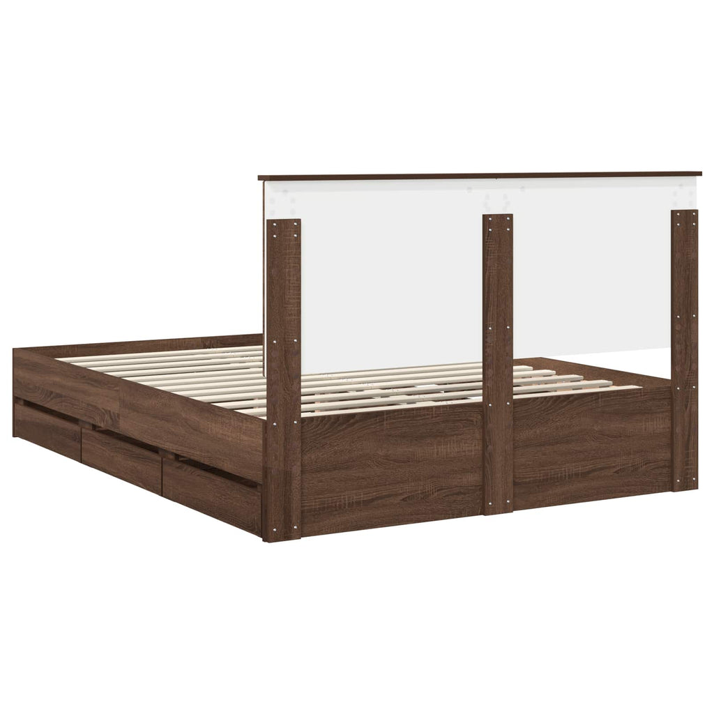 Bed Frame with Drawer Brown Oak 150 x 200 cm Engineer Wood