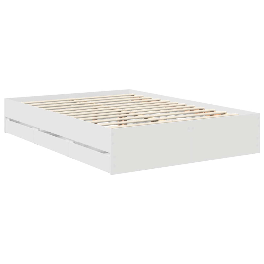Bed Frame with Drawer White 140 x 190 cm Engineer Wood
