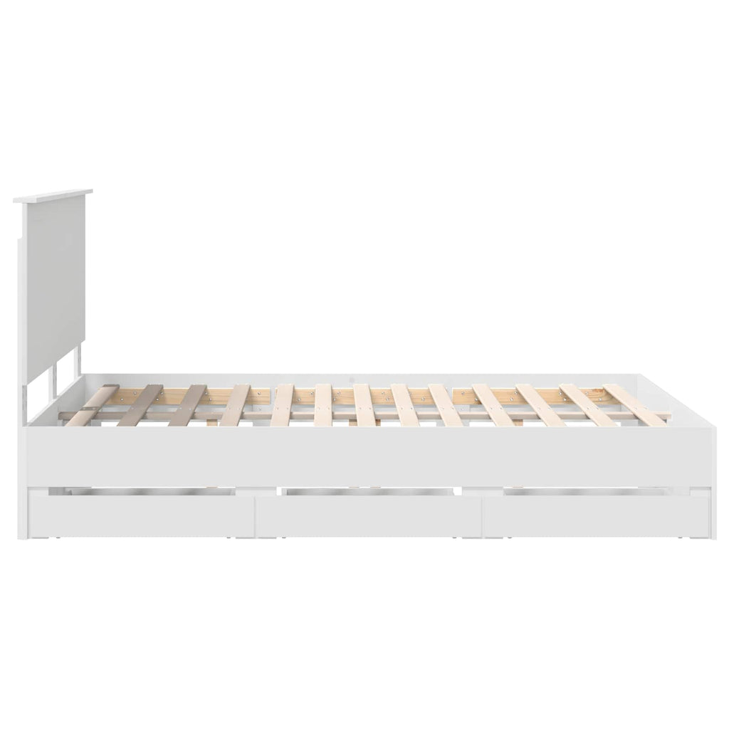Bed Frame with Drawer White 140 x 190 cm Engineer Wood