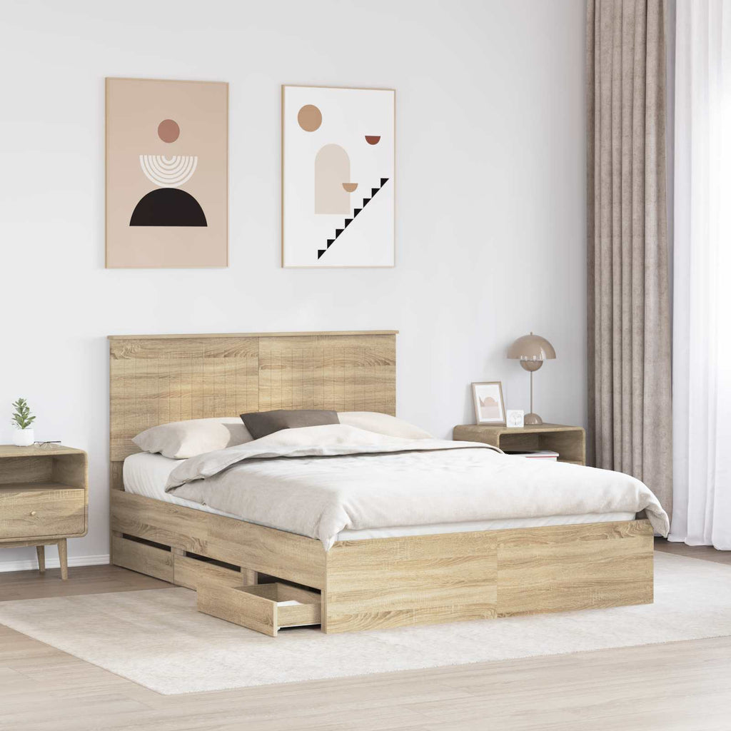 Bed Frame with Drawer Sonoma Oak 140 x 190 cm Engineer Wood