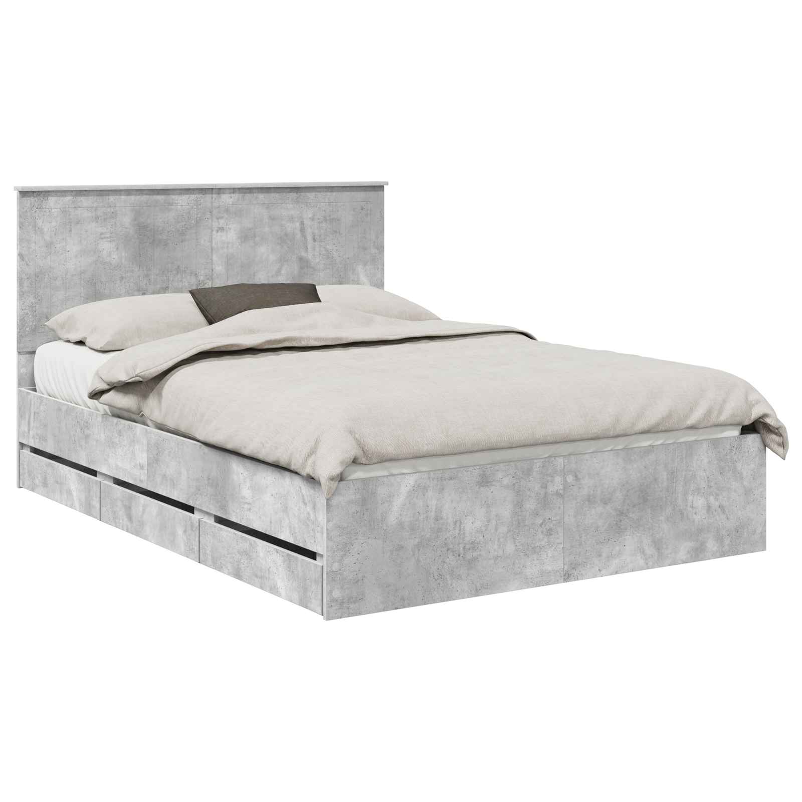 Bed Frame with Drawer Concrete Grey 140 x 190 cm Engineer Wood