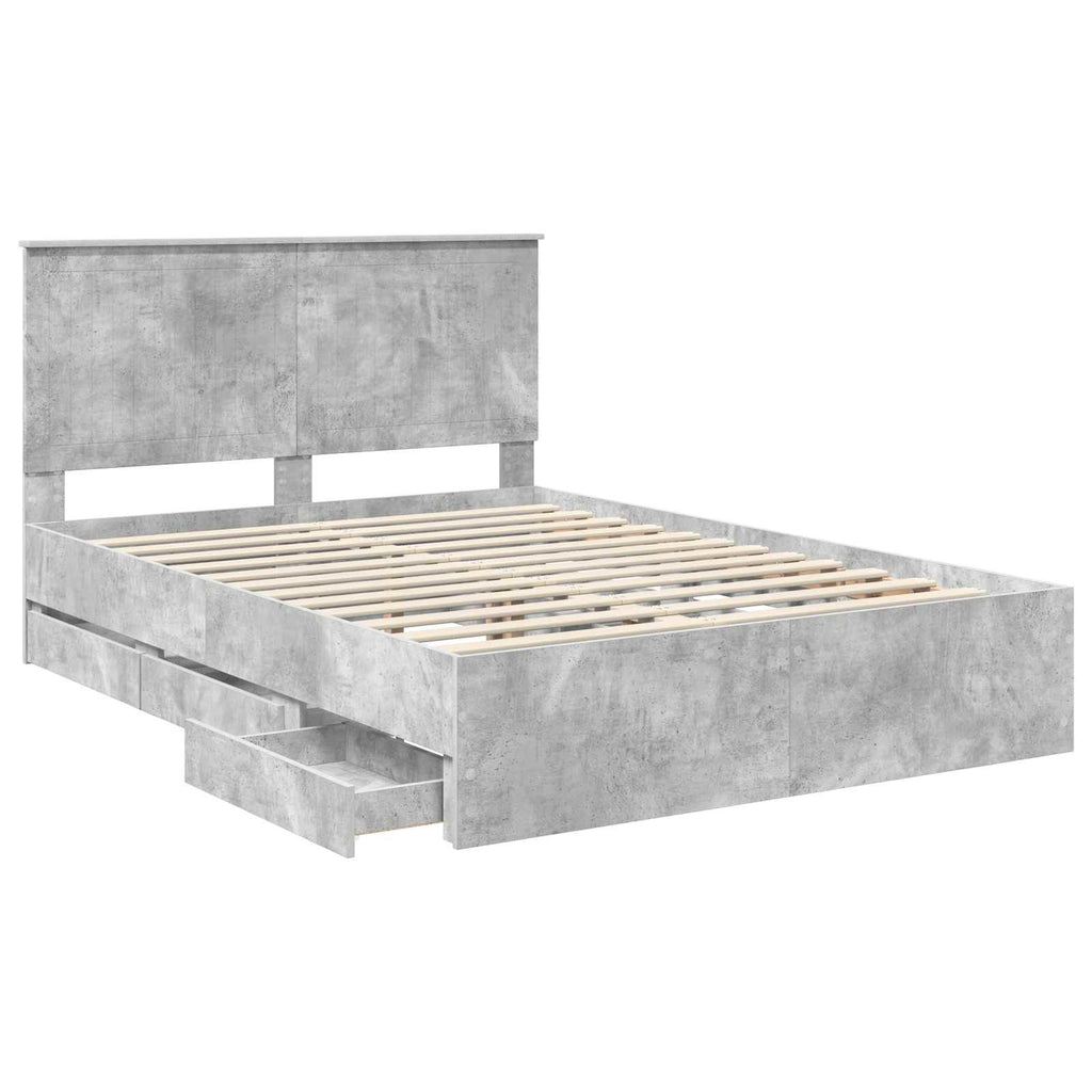 Bed Frame with Drawer Concrete Grey 140 x 190 cm Engineer Wood