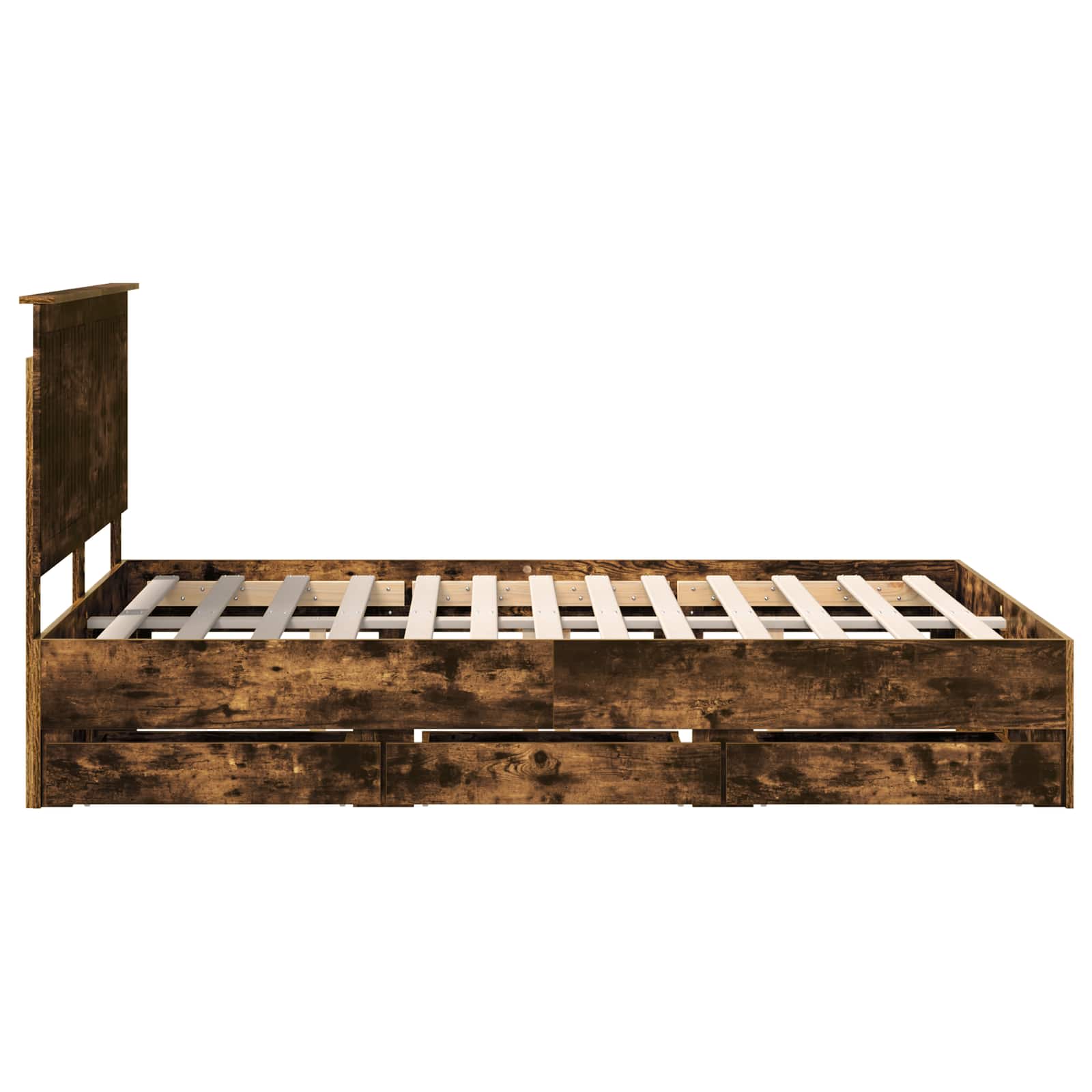 Bed Frame with Drawer Smoked Oak 140 x 190 cm Engineer Wood