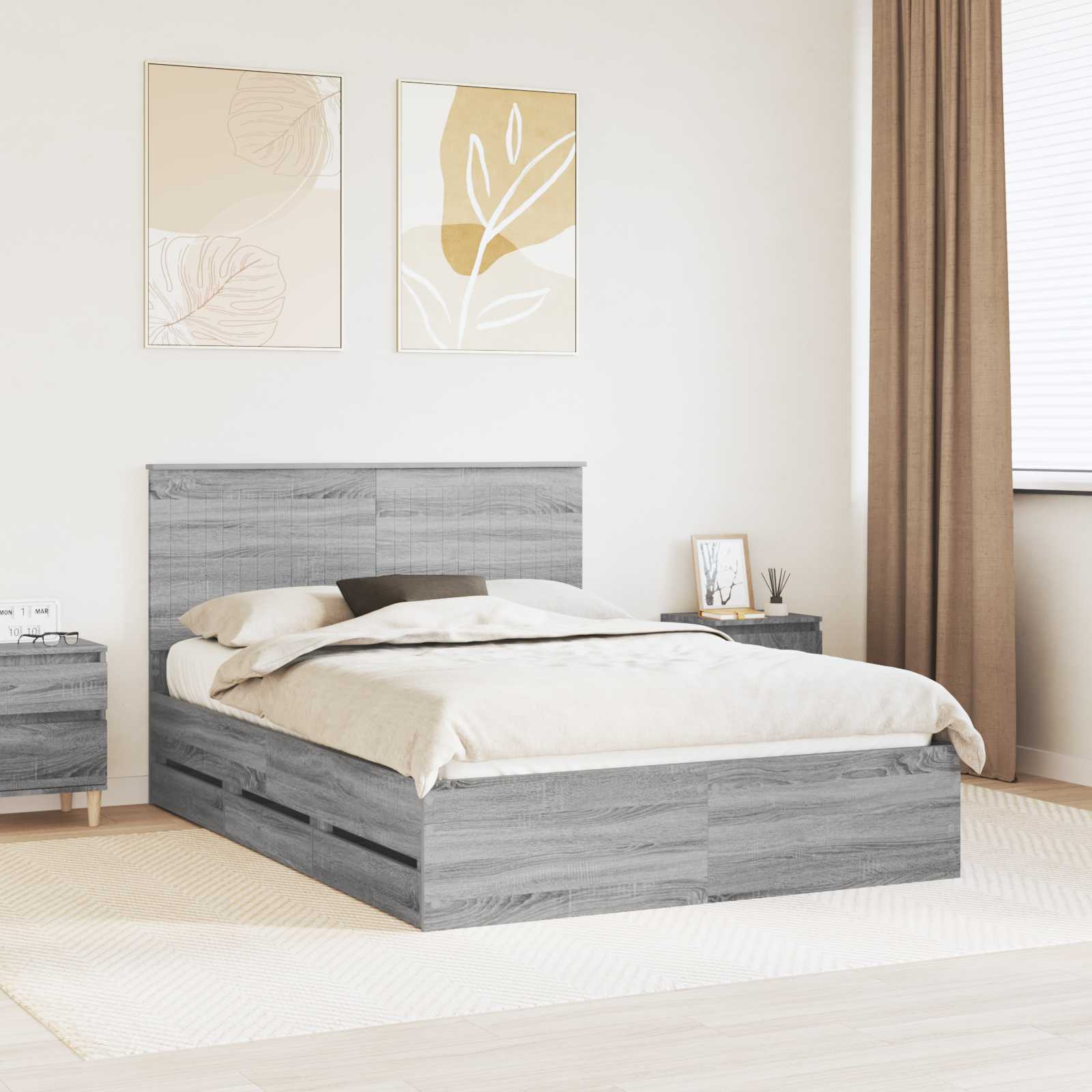 Bed Frame with Drawer Grey Sonoma 140 x 190 cm Engineer Wood