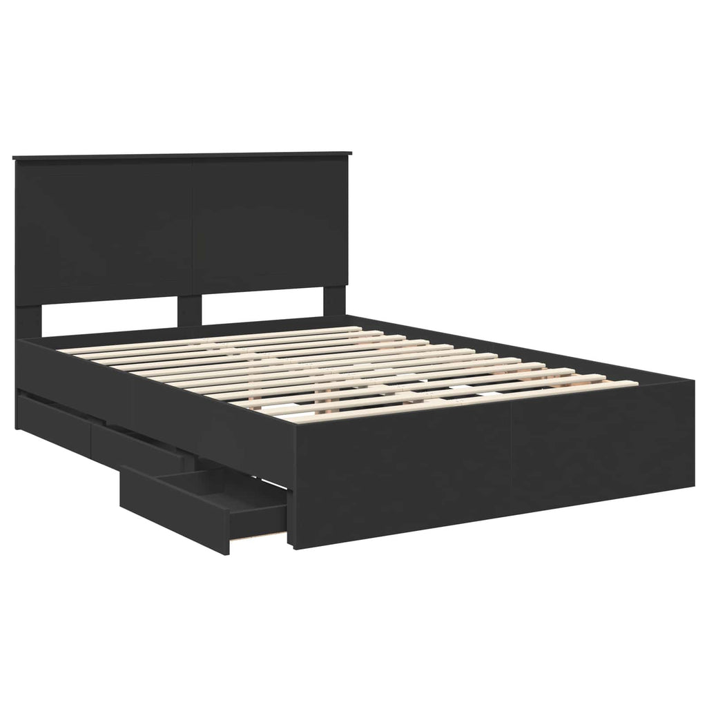 Bed Frame with Drawer Black 140 x 200 cm Engineer Wood