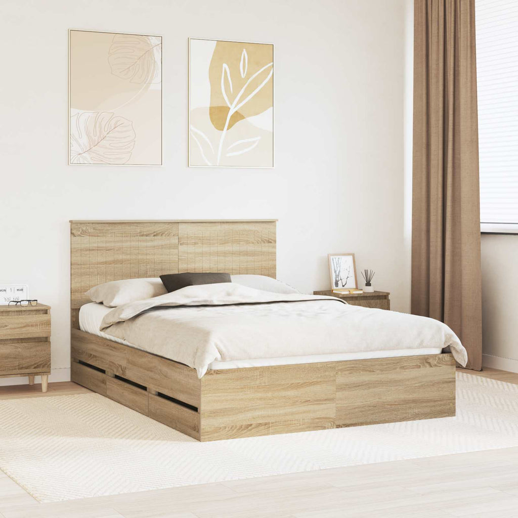 Bed Frame with Drawer Sonoma Oak 140 x 200 cm Engineer Wood