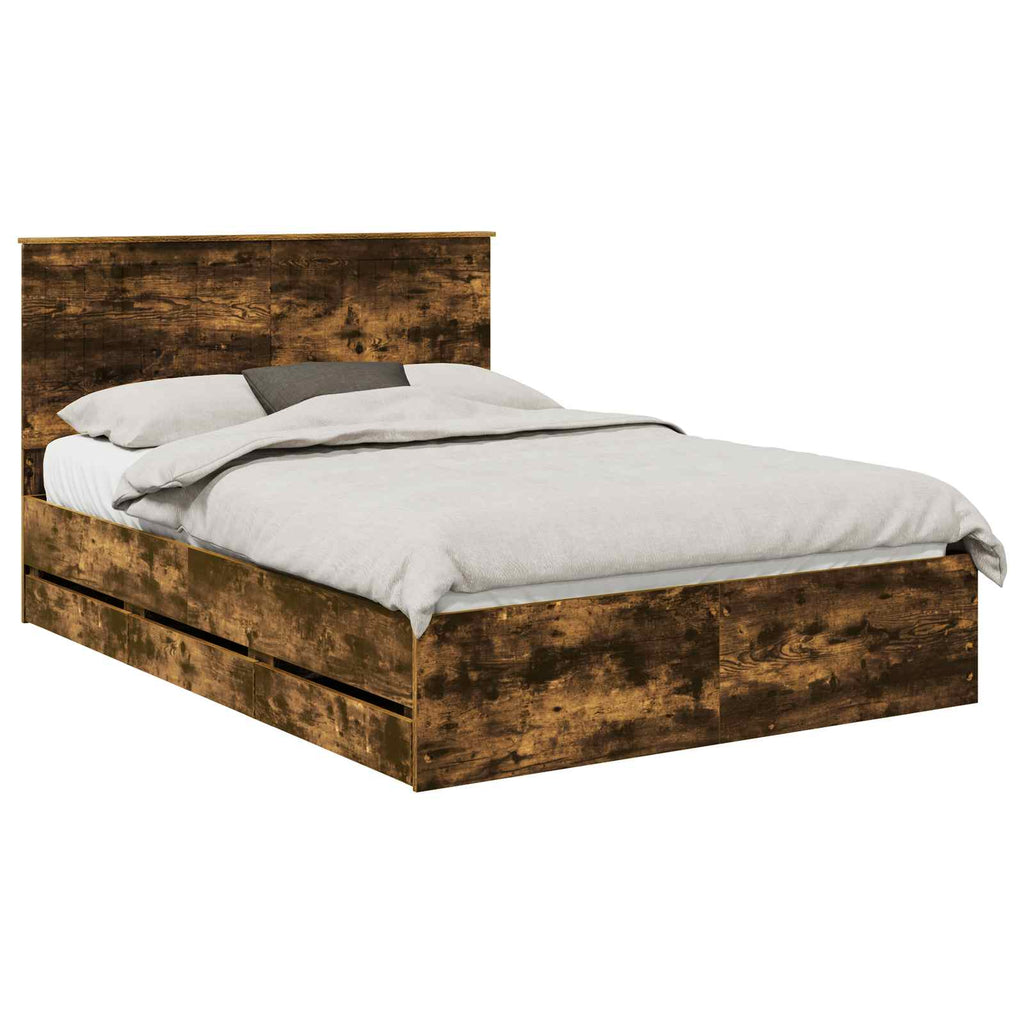 Bed Frame with Drawer Smoked Oak 140 x 200 cm Engineer Wood