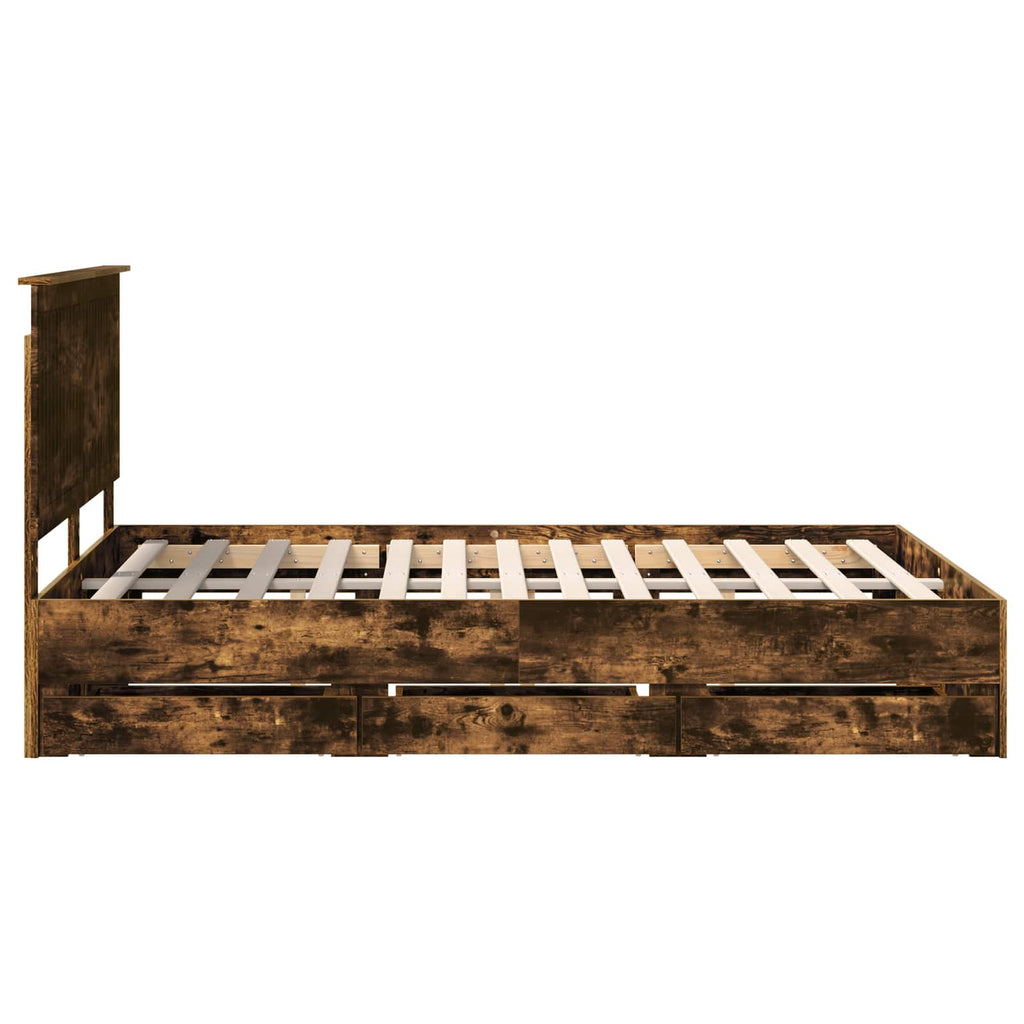 Bed Frame with Drawer Smoked Oak 140 x 200 cm Engineer Wood