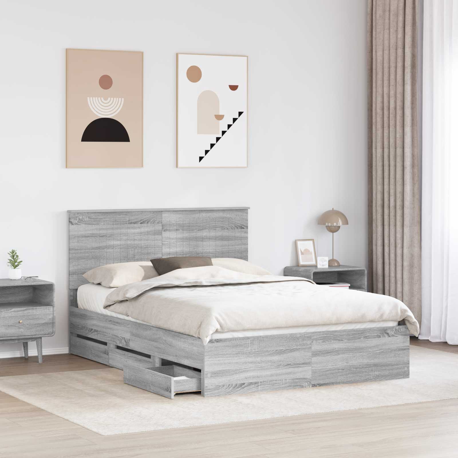 Bed Frame with Drawer Grey Sonoma 140 x 200 cm Engineer Wood