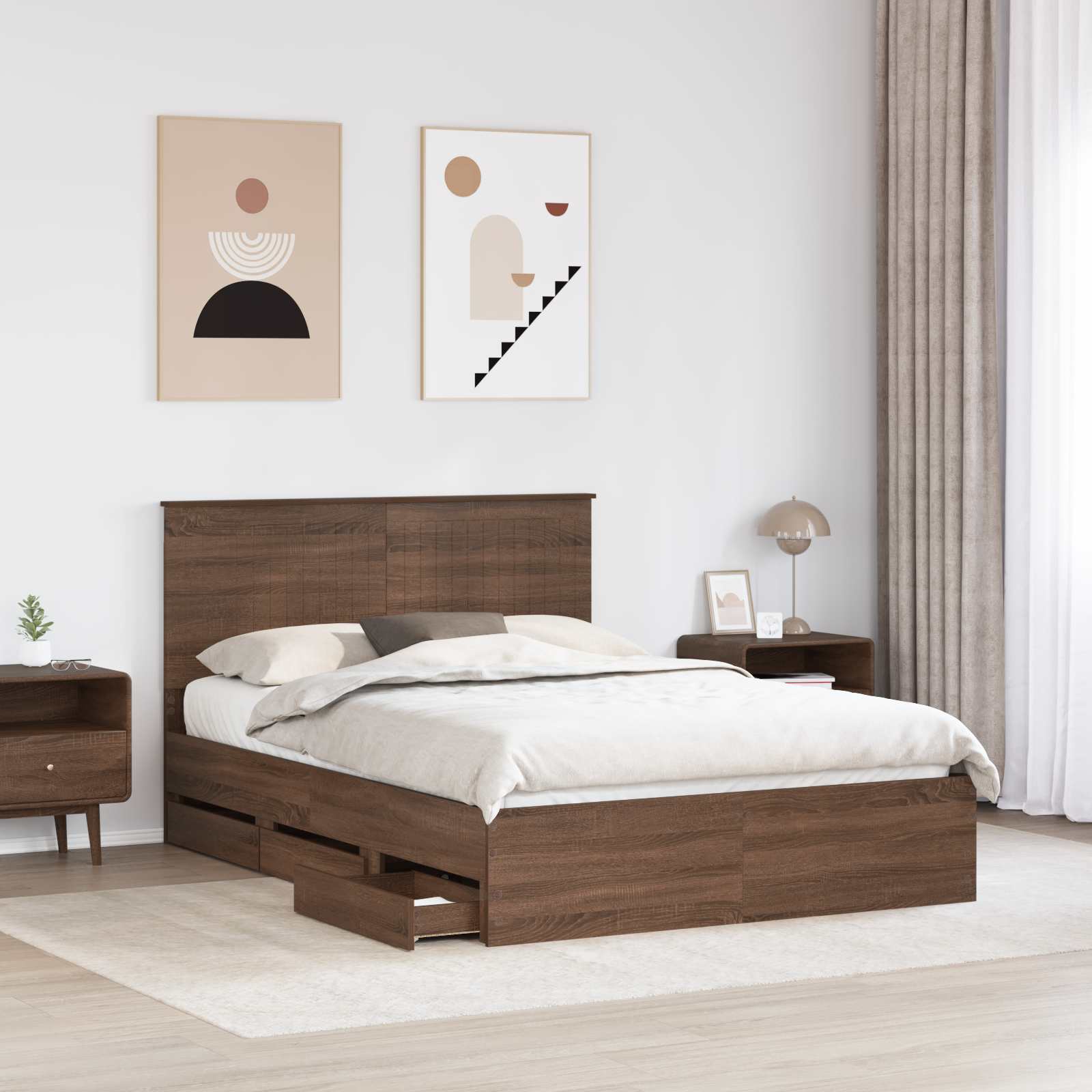 Bed Frame with Drawer Brown Oak 140 x 200 cm Engineer Wood