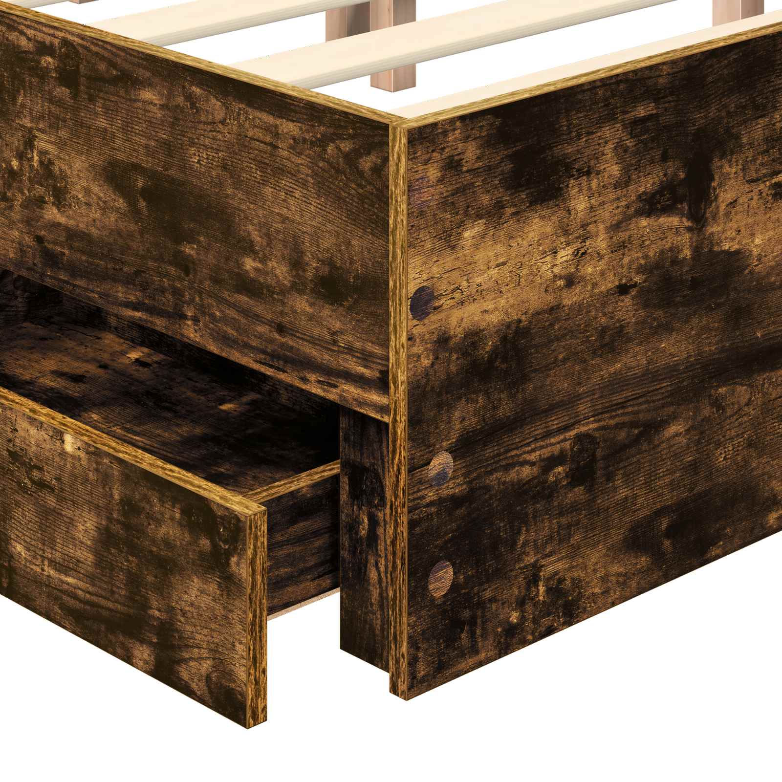 Bed Frame with Drawer Smoked Oak 135 x 190 cm Engineer Wood