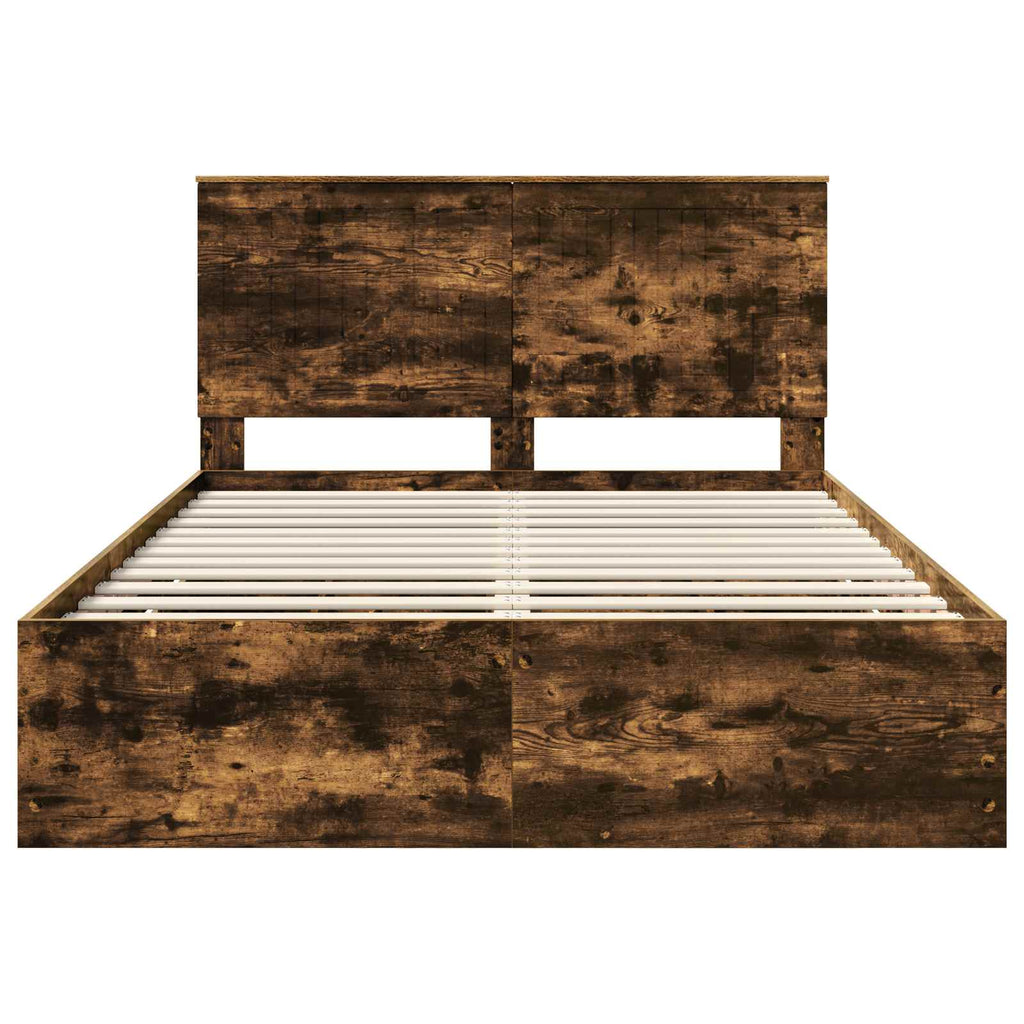Bed Frame with Drawer Smoked Oak 135 x 190 cm Engineer Wood