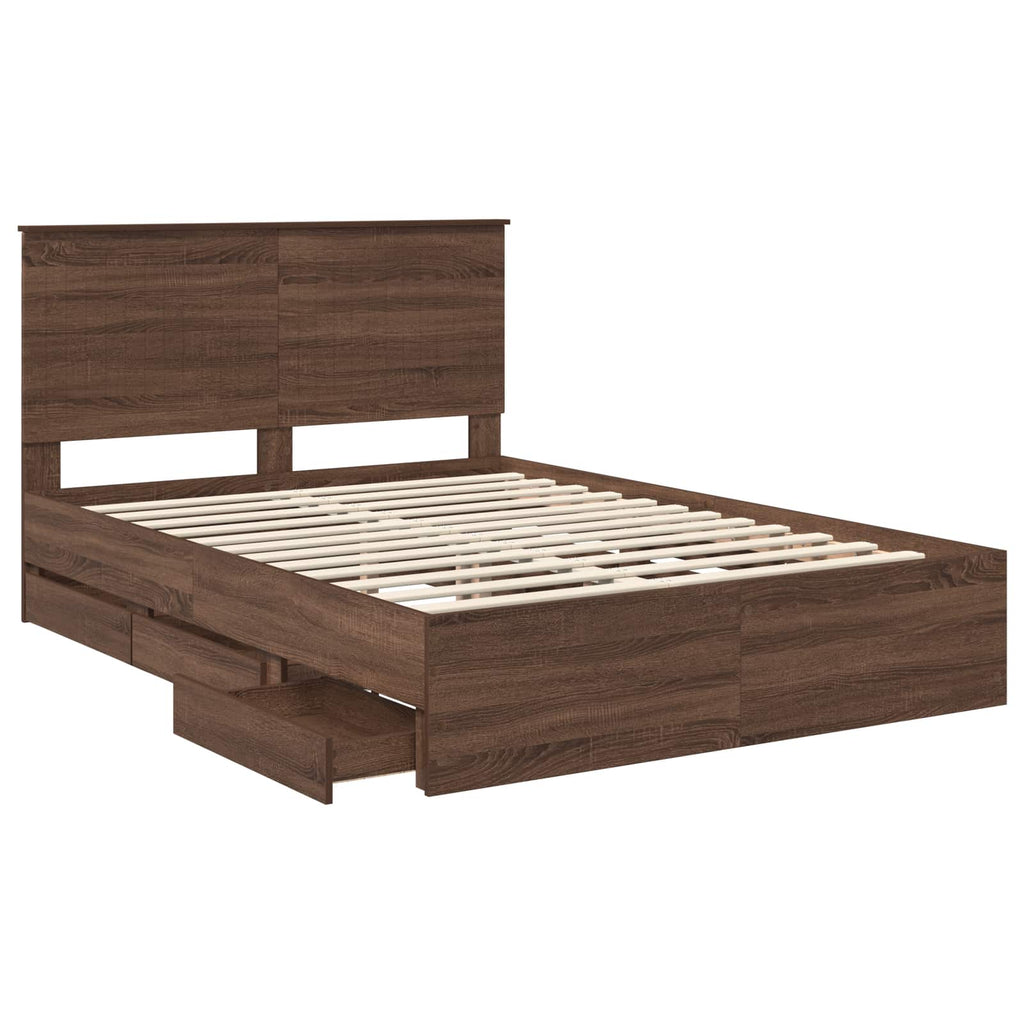 Bed Frame with Drawer Brown Oak 135 x 190 cm Engineer Wood