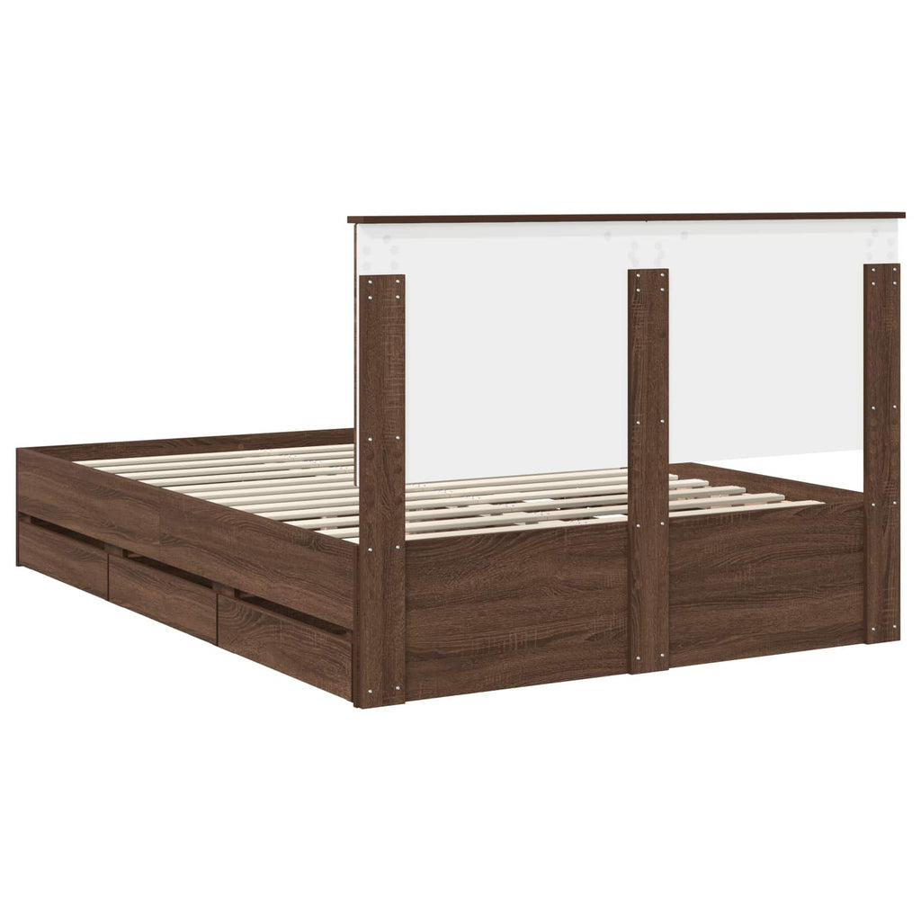 Bed Frame with Drawer Brown Oak 135 x 190 cm Engineer Wood