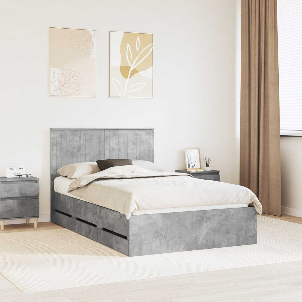 Bed Frame with Drawer Concrete Grey 120 x 190 cm Engineer Wood