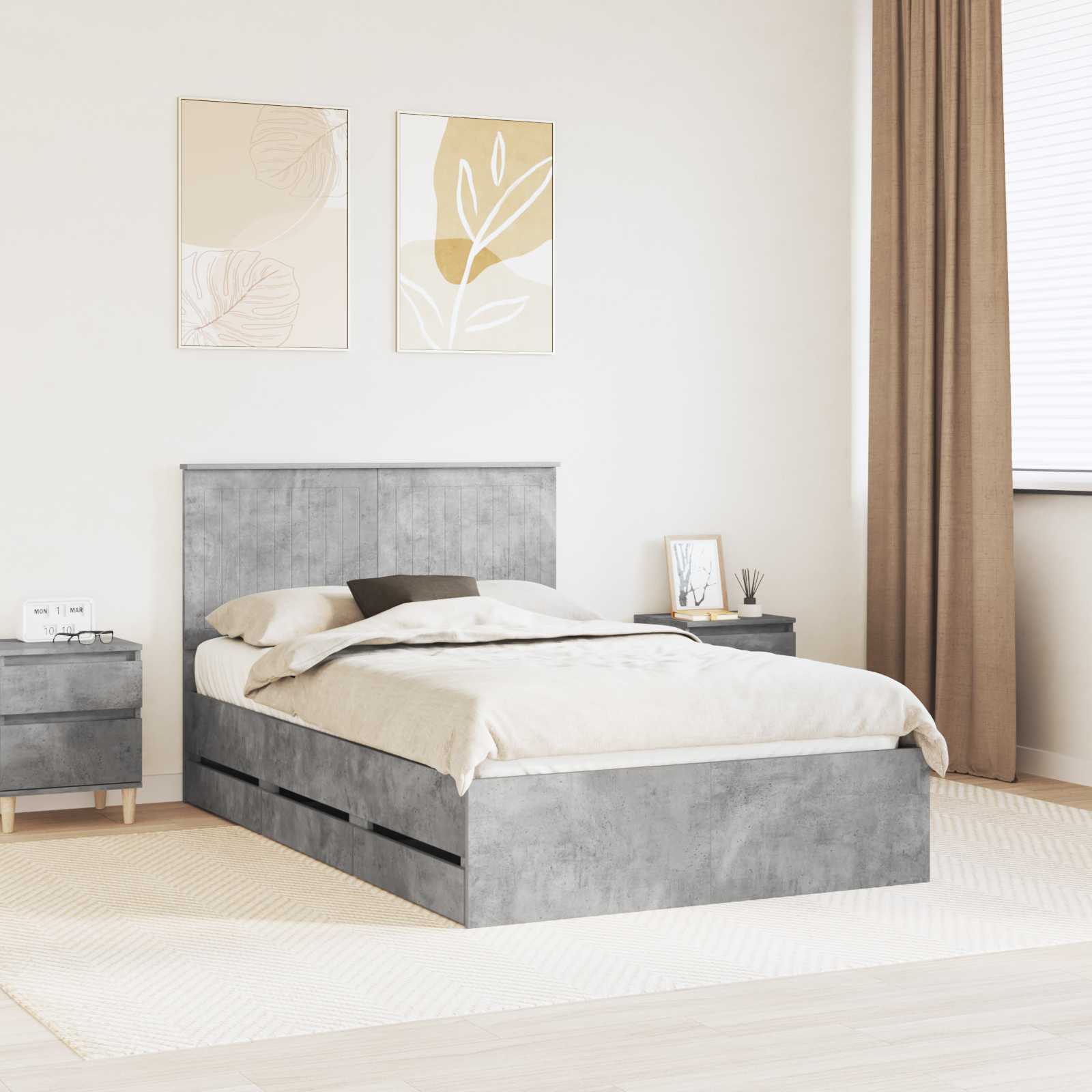 Bed Frame with Drawer Concrete Grey 120 x 190 cm Engineer Wood