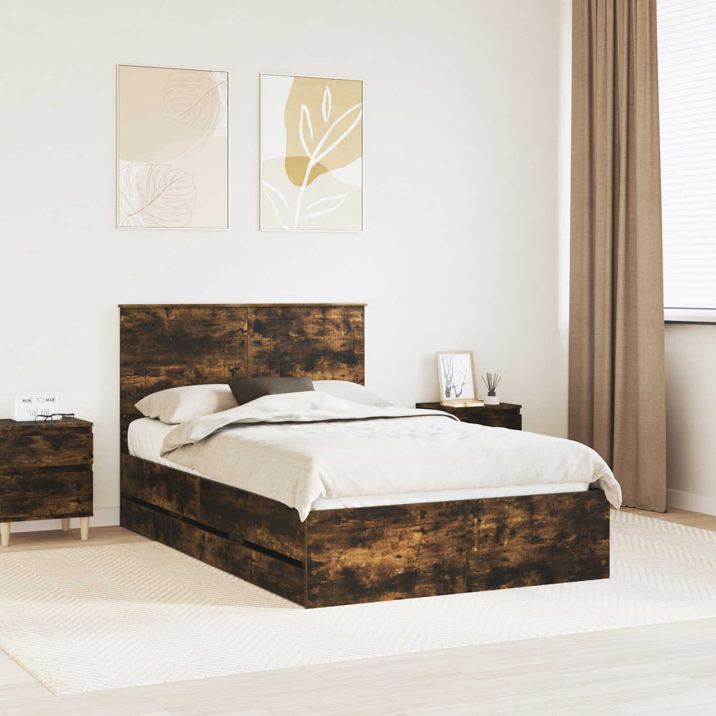 Bed Frame with Drawer Smoked Oak 120 x 200 cm Engineer Wood