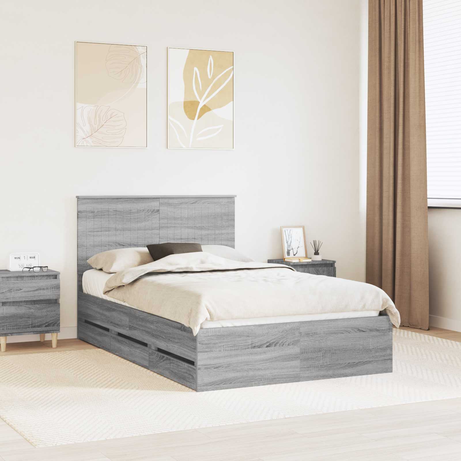 Bed Frame with Drawer Grey Sonoma 120 x 200 cm Engineer Wood