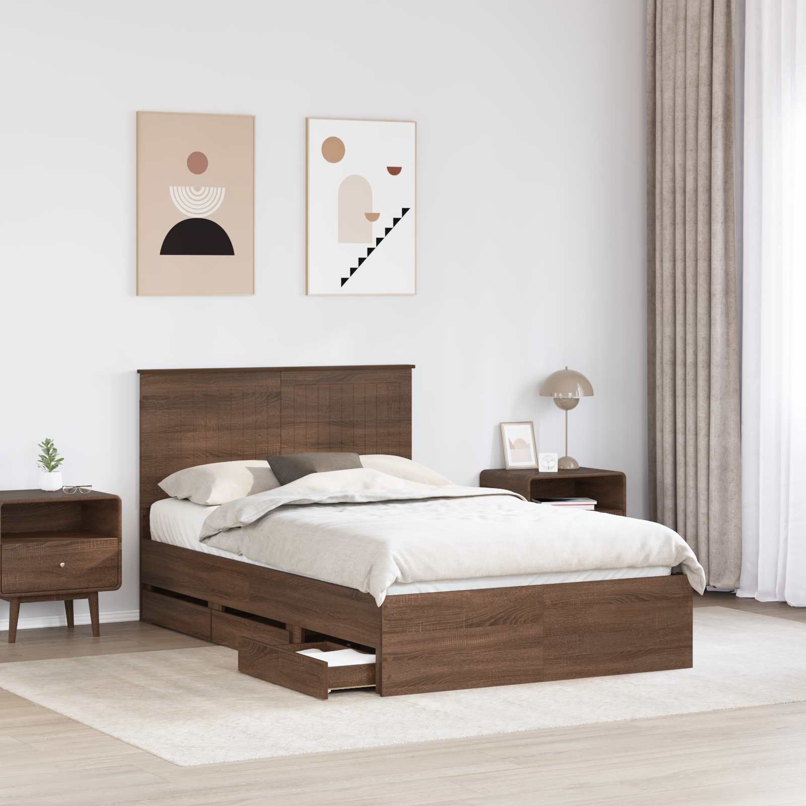 Bed Frame with Drawer Brown Oak 120 x 200 cm Engineer Wood