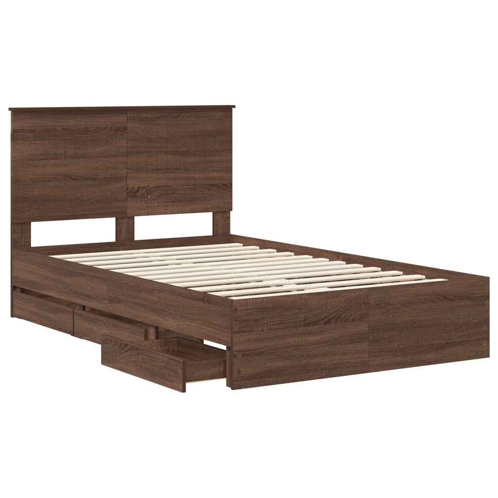 Bed Frame with Drawer Brown Oak 120 x 200 cm Engineer Wood