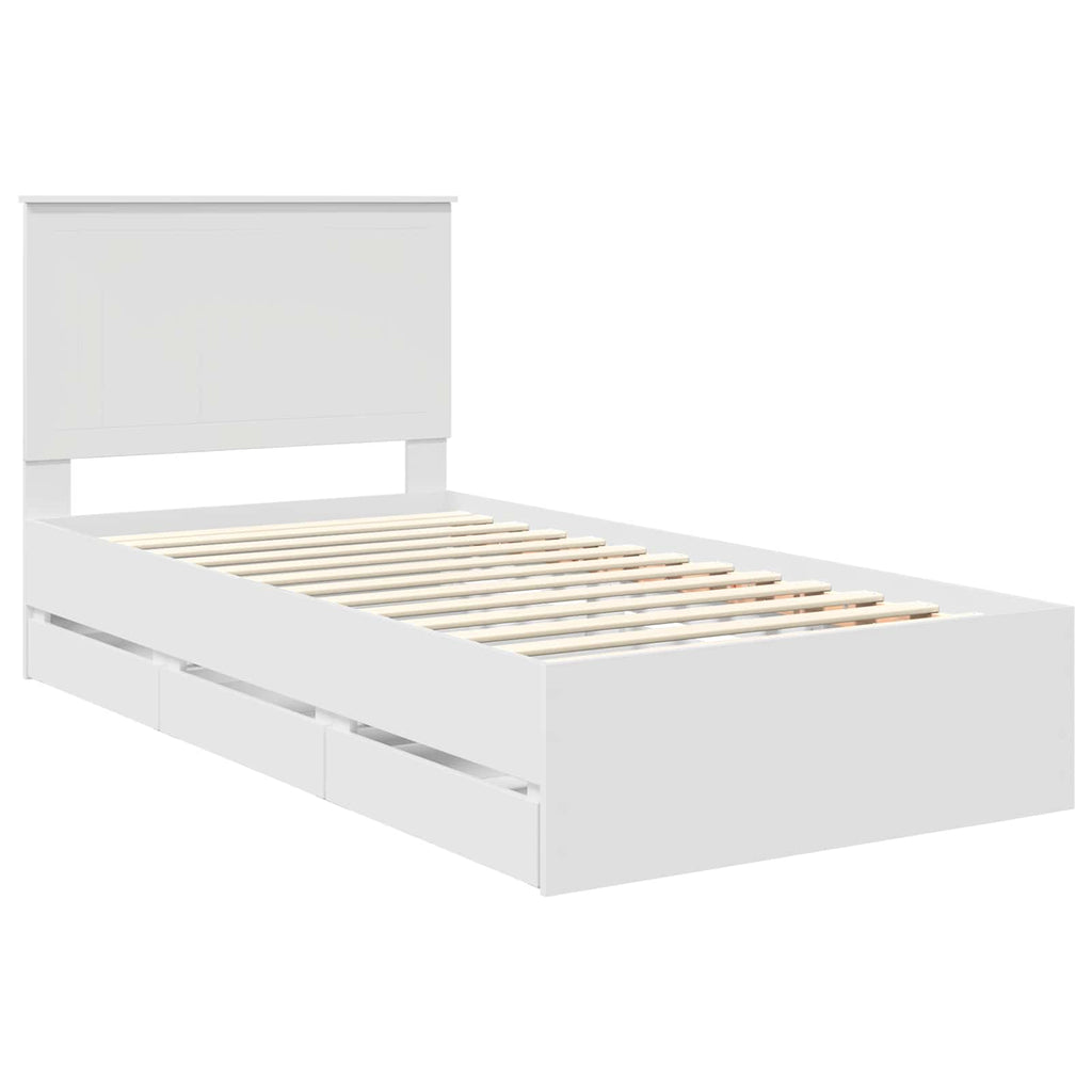 Bed Frame with Drawer White 100 x 200 cm Engineer Wood