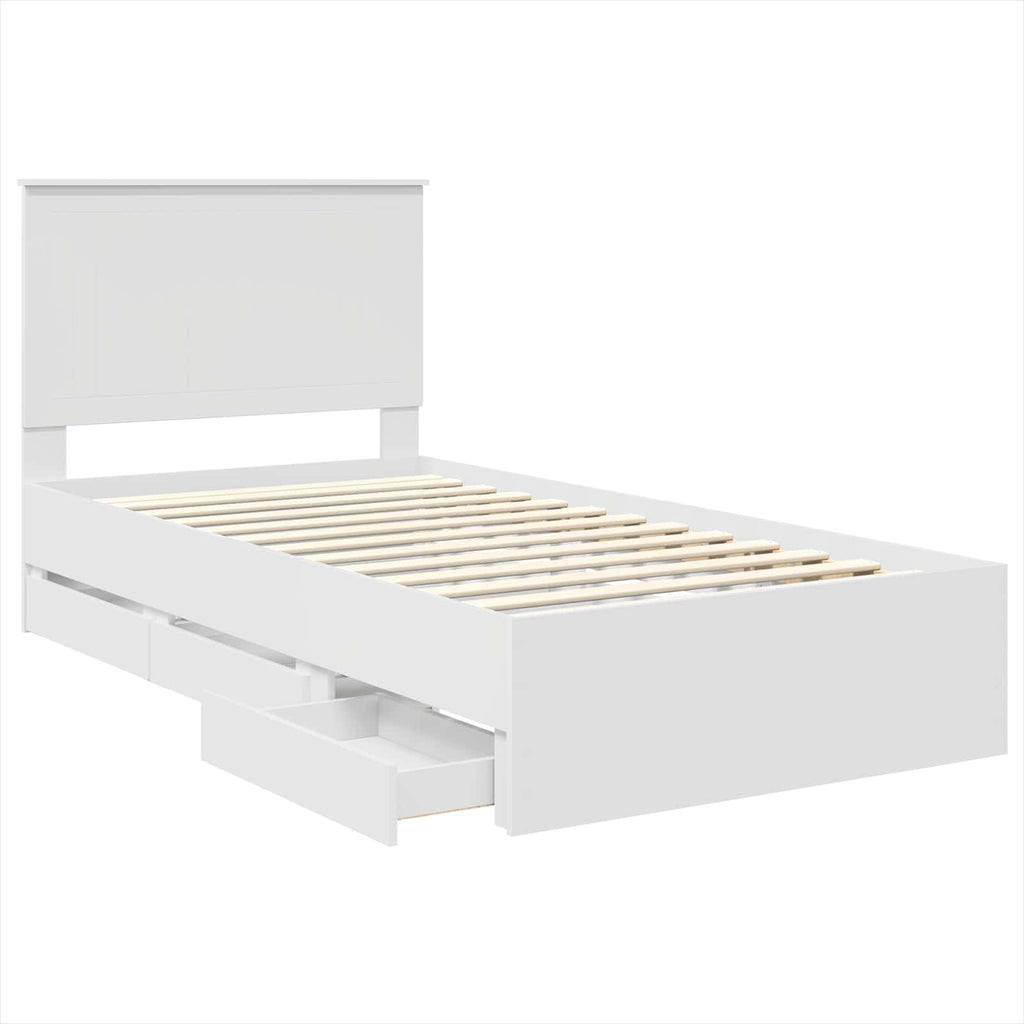 Bed Frame with Drawer White 100 x 200 cm Engineer Wood
