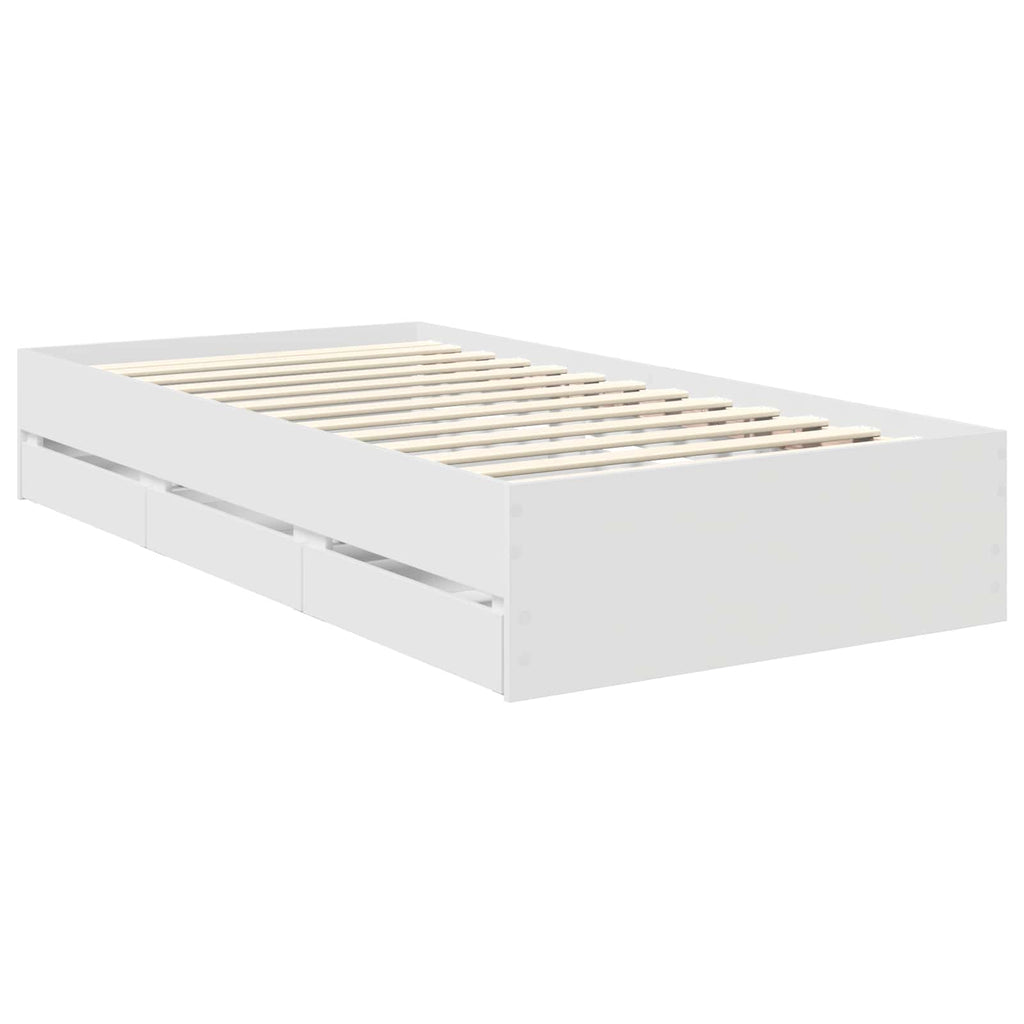 Bed Frame with Drawer White 100 x 200 cm Engineer Wood