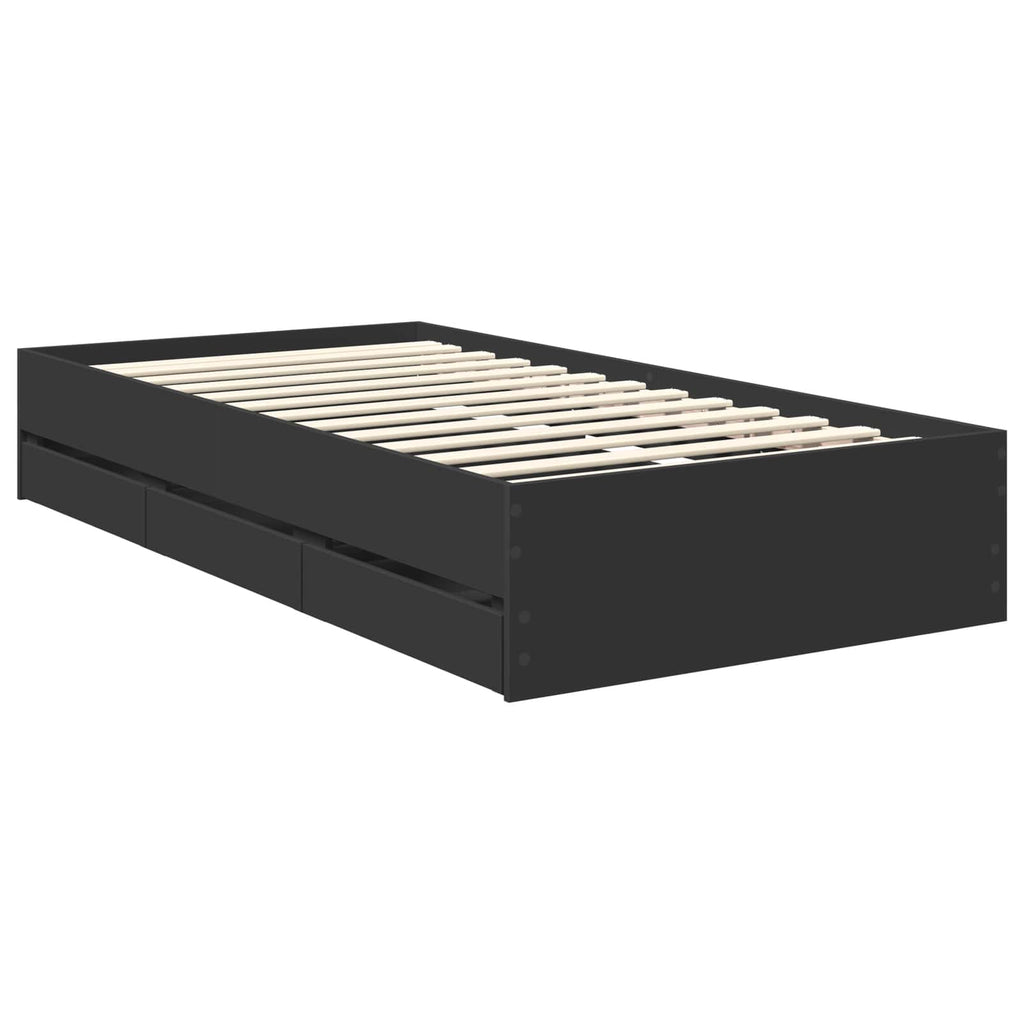 Bed Frame with Drawer Black 100 x 200 cm Engineer Wood