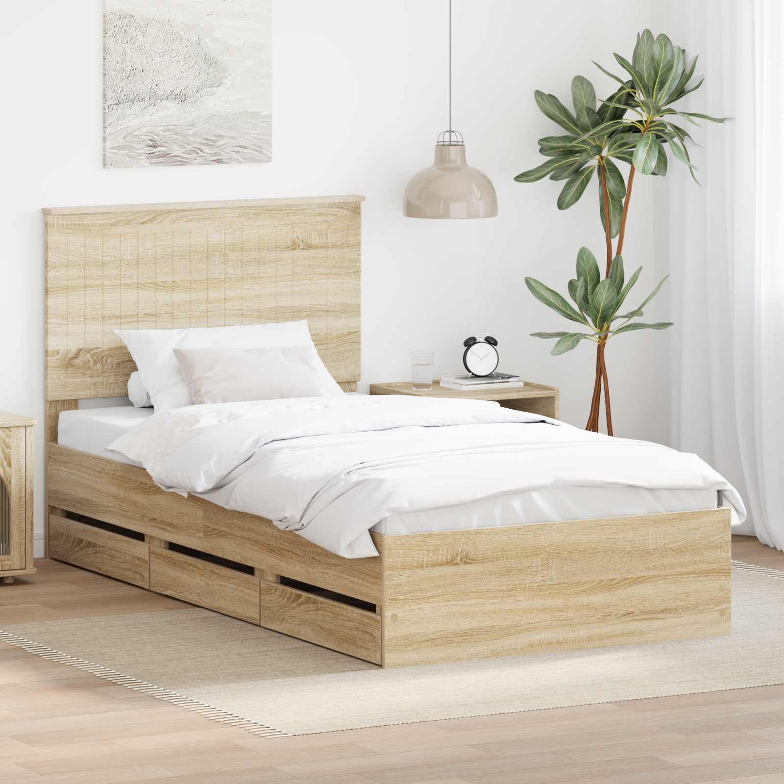Bed Frame with Drawer Sonoma Oak 100 x 200 cm Engineer Wood