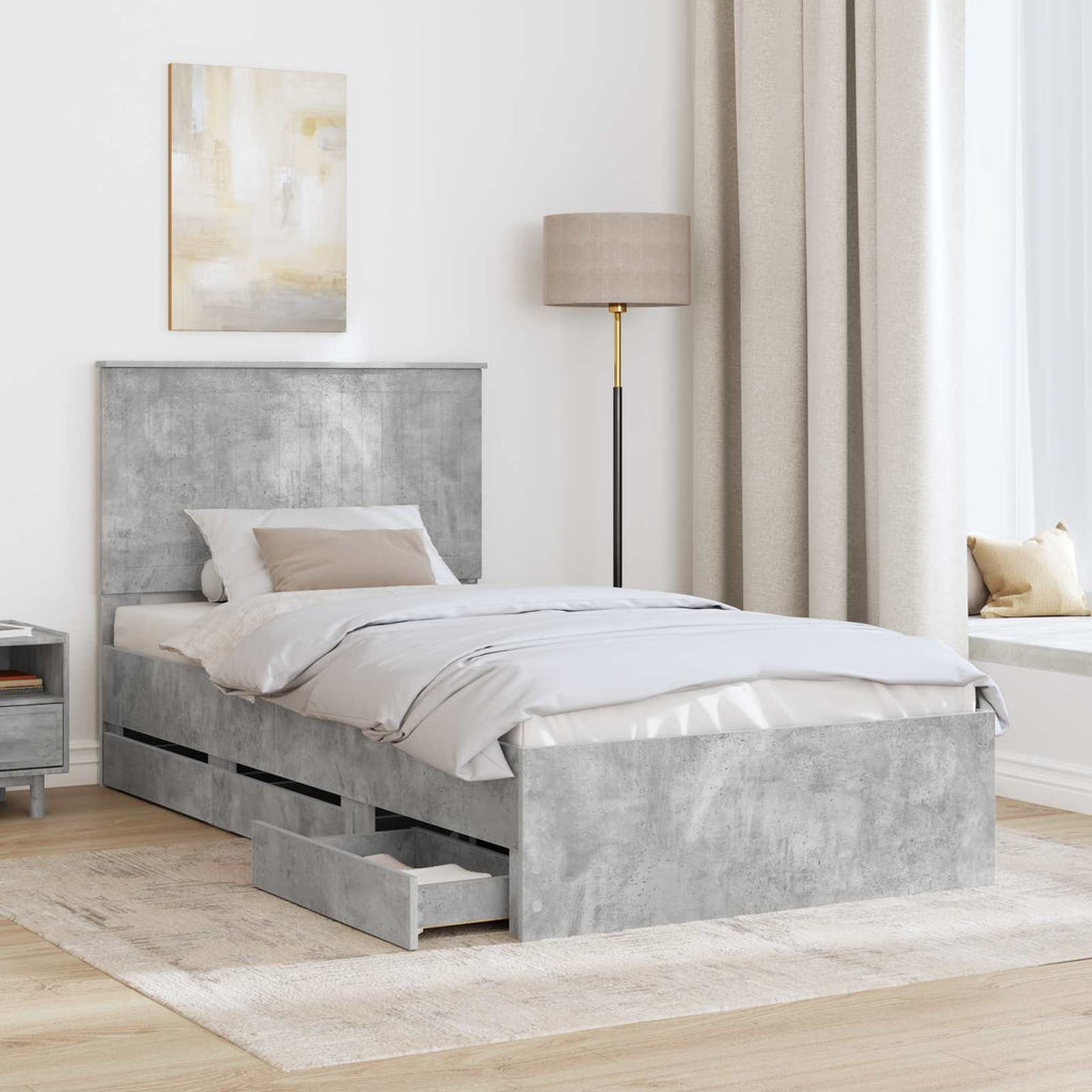 Bed Frame with Drawer Concrete Grey 100 x 200 cm Engineer Wood