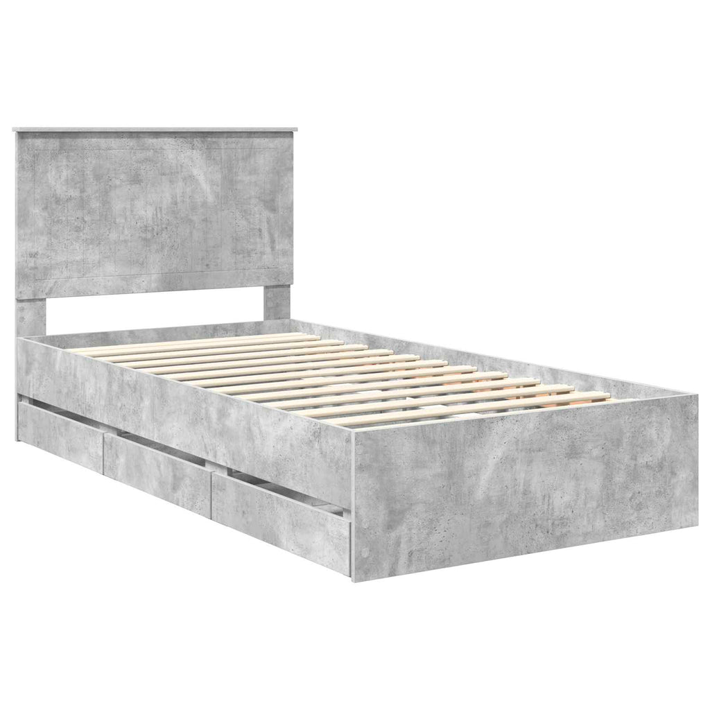Bed Frame with Drawer Concrete Grey 100 x 200 cm Engineer Wood