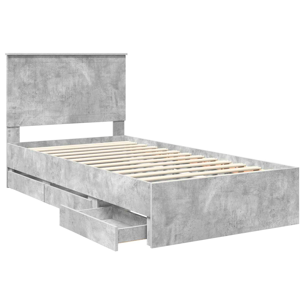 Bed Frame with Drawer Concrete Grey 100 x 200 cm Engineer Wood