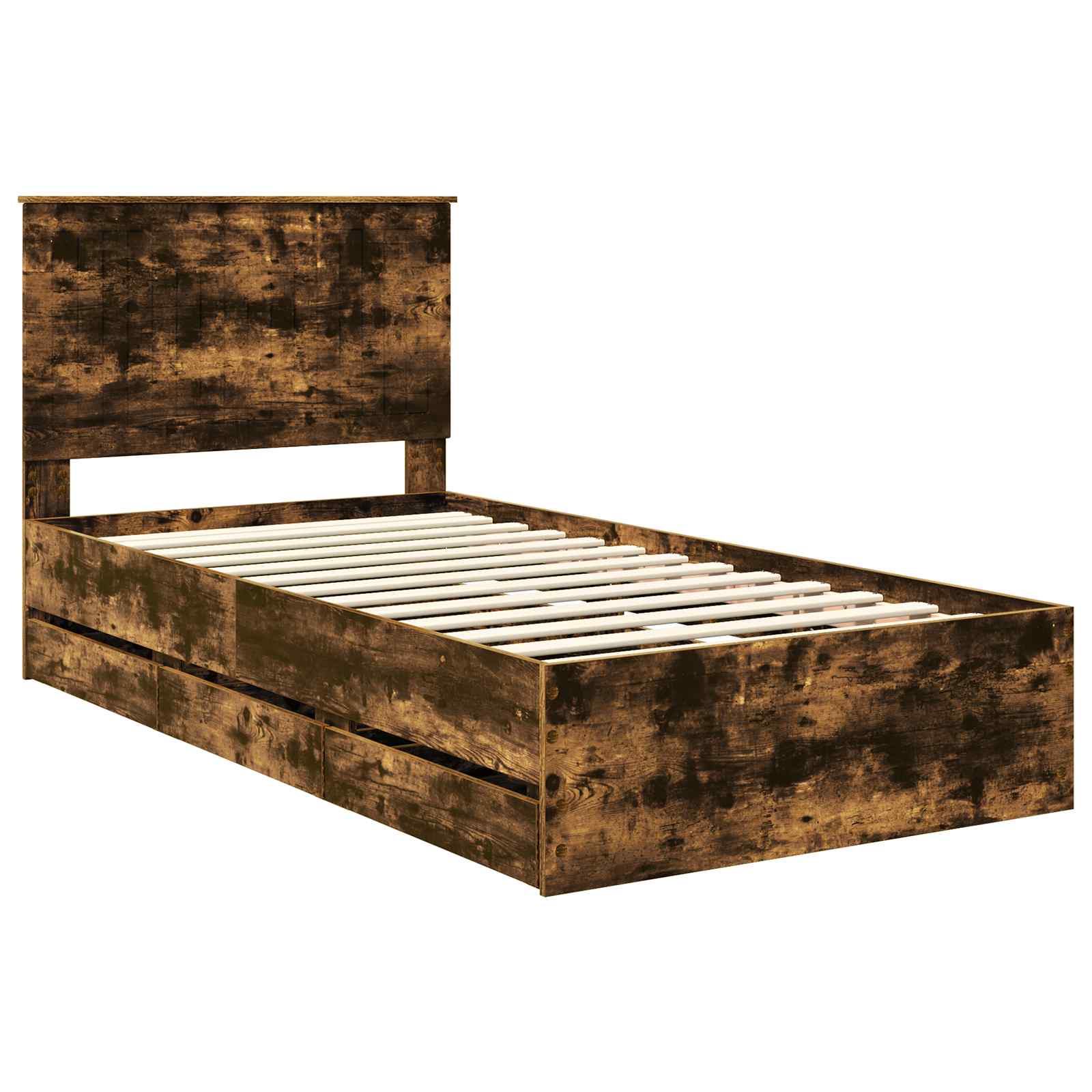 Bed Frame with Drawer Smoked Oak 100 x 200 cm Engineer Wood