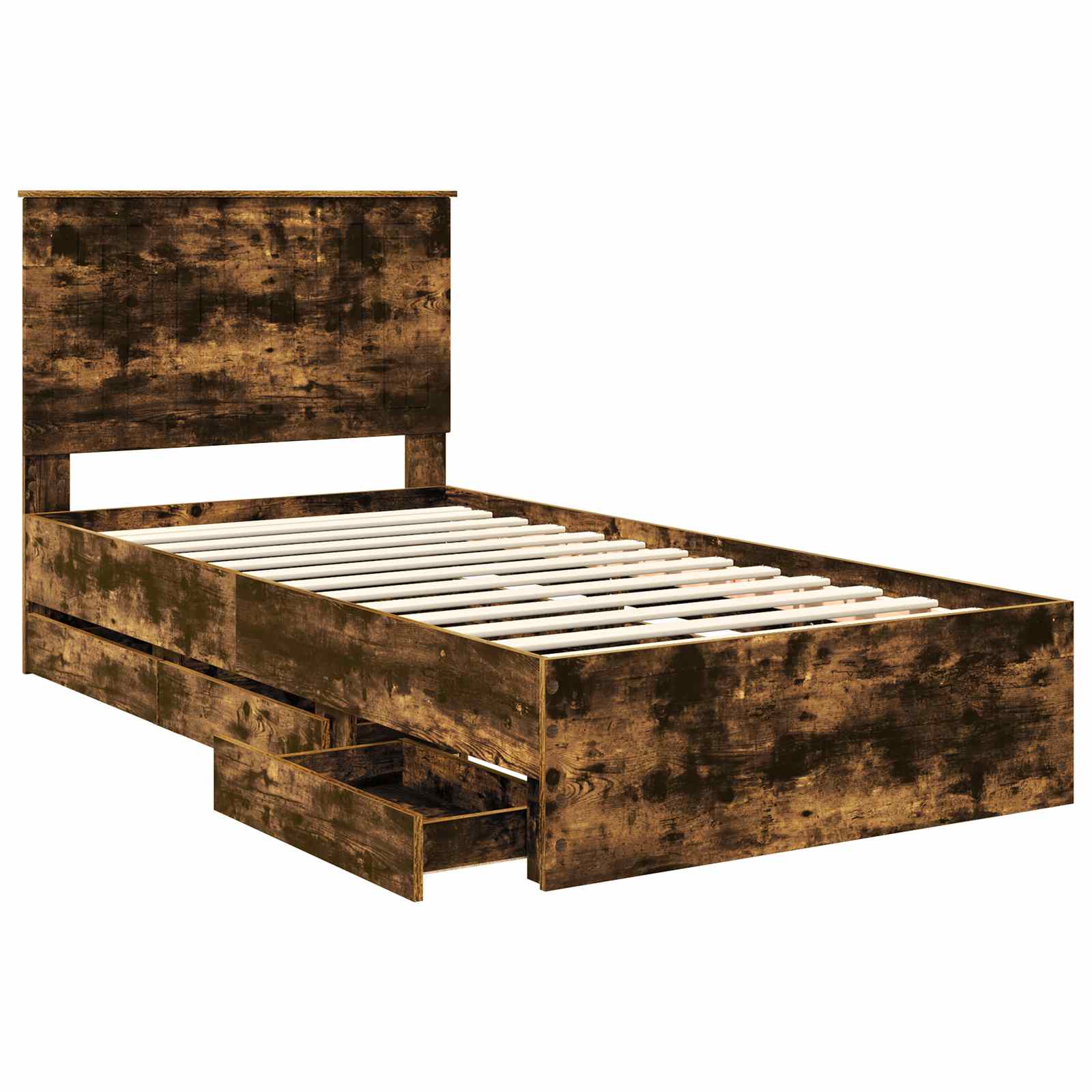 Bed Frame with Drawer Smoked Oak 100 x 200 cm Engineer Wood