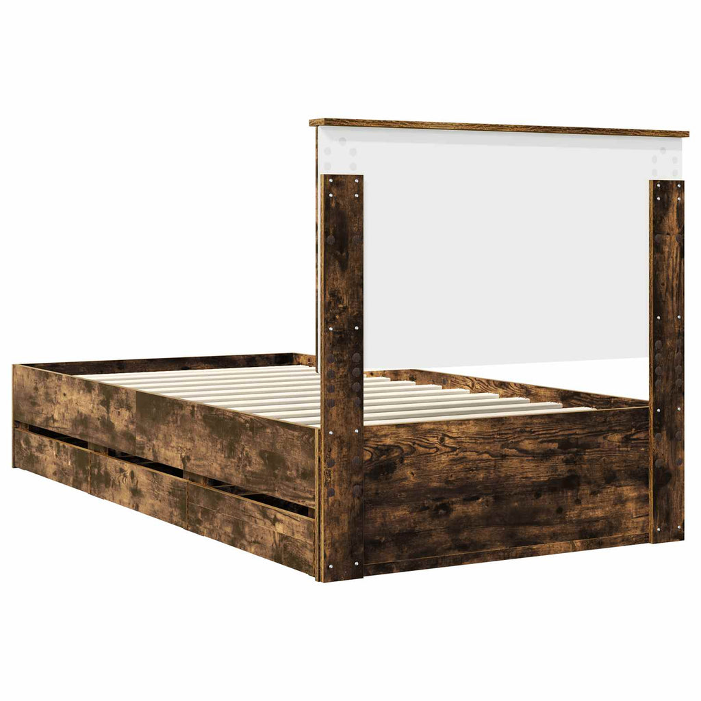 Bed Frame with Drawer Smoked Oak 100 x 200 cm Engineer Wood