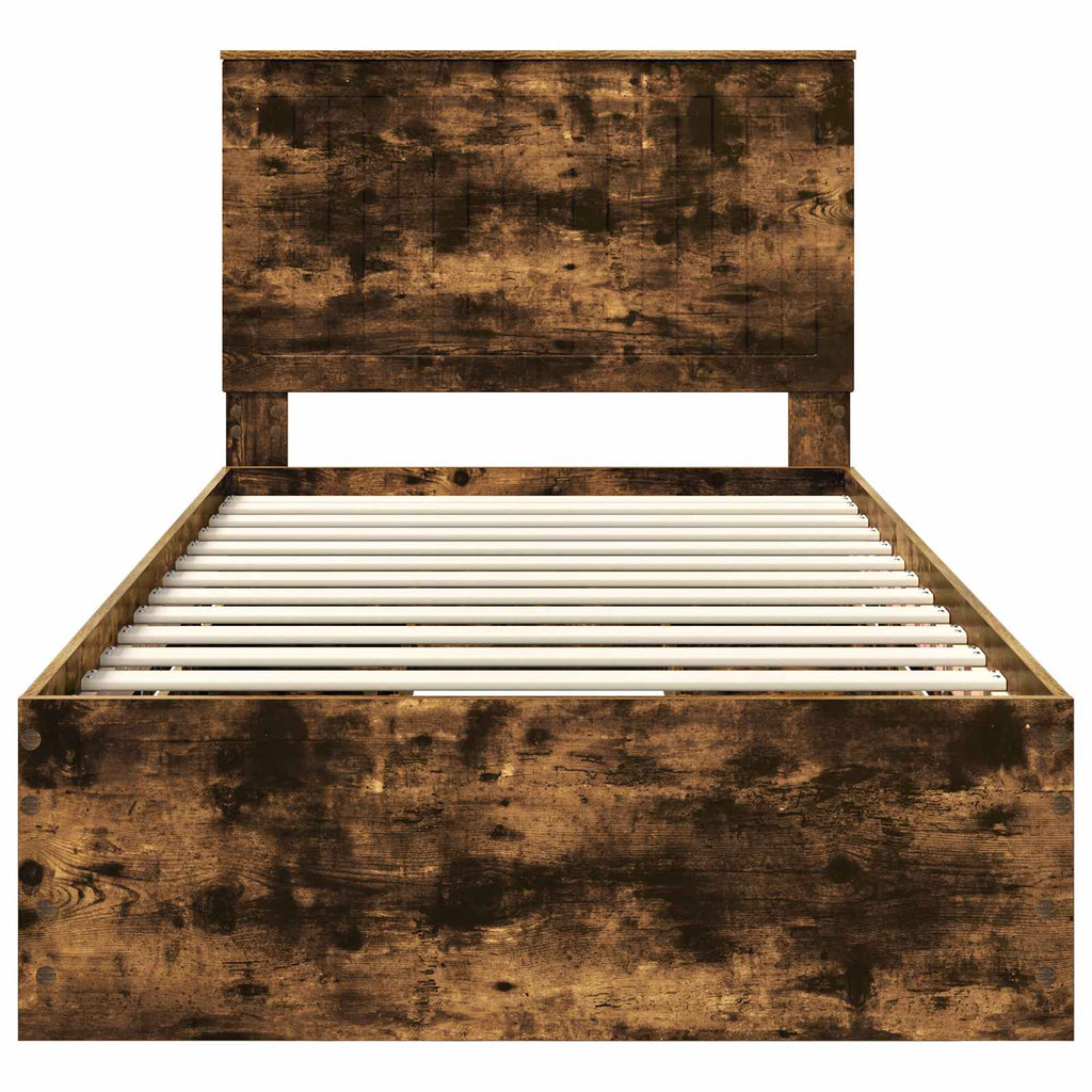 Bed Frame with Drawer Smoked Oak 100 x 200 cm Engineer Wood