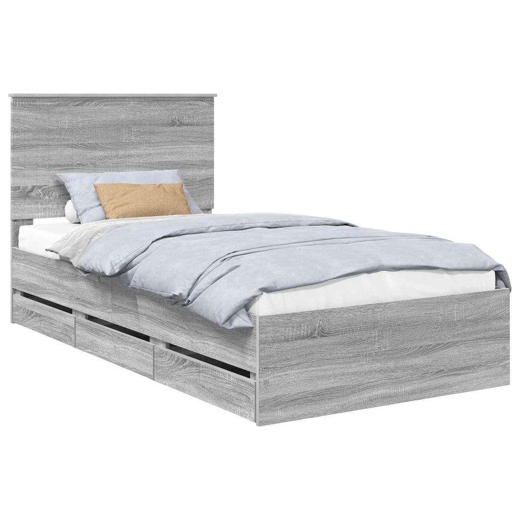 Bed Frame with Drawer Grey Sonoma 100 x 200 cm Engineer Wood
