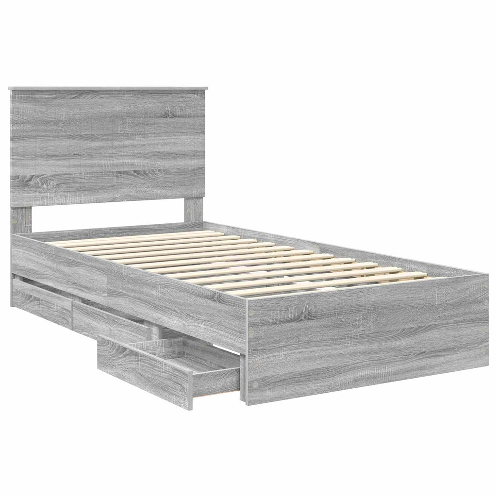 Bed Frame with Drawer Grey Sonoma 100 x 200 cm Engineer Wood