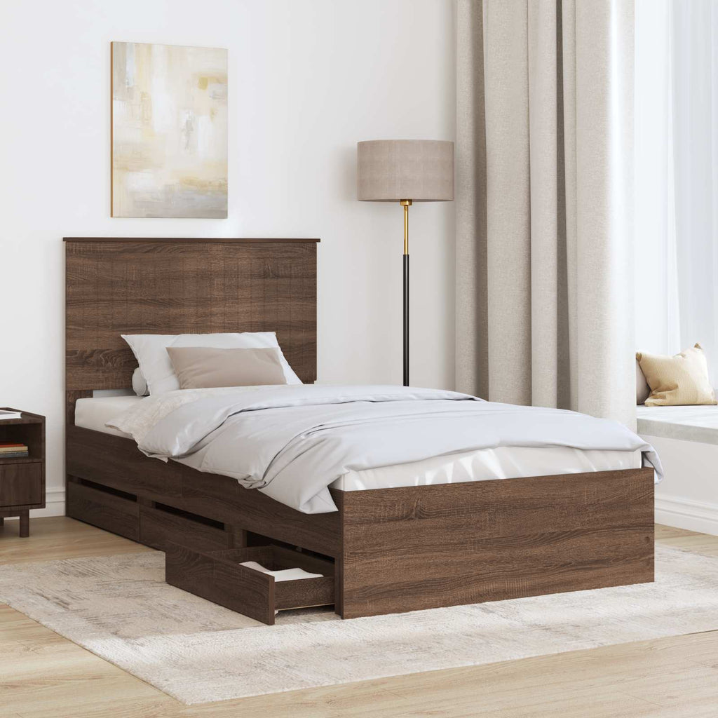 Bed Frame with Drawer Brown Oak 100 x 200 cm Engineer Wood