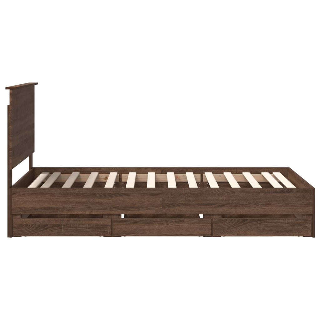 Bed Frame with Drawer Brown Oak 100 x 200 cm Engineer Wood