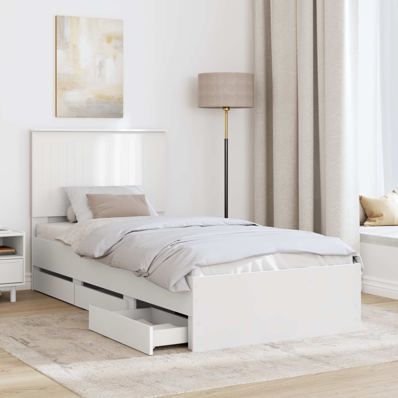 Bed Frame with Drawer White 90 x 190 cm Engineer Wood