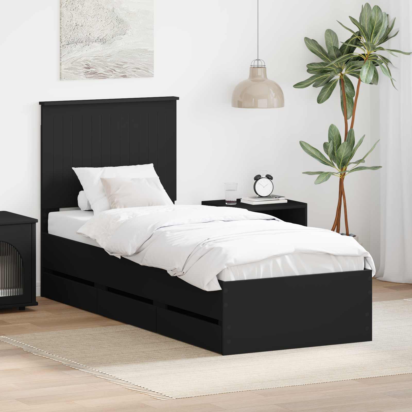 Bed Frame with Drawer Black 90 x 190 cm Engineer Wood