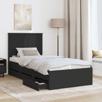 Bed Frame with Drawer Black 90 x 190 cm Engineer Wood