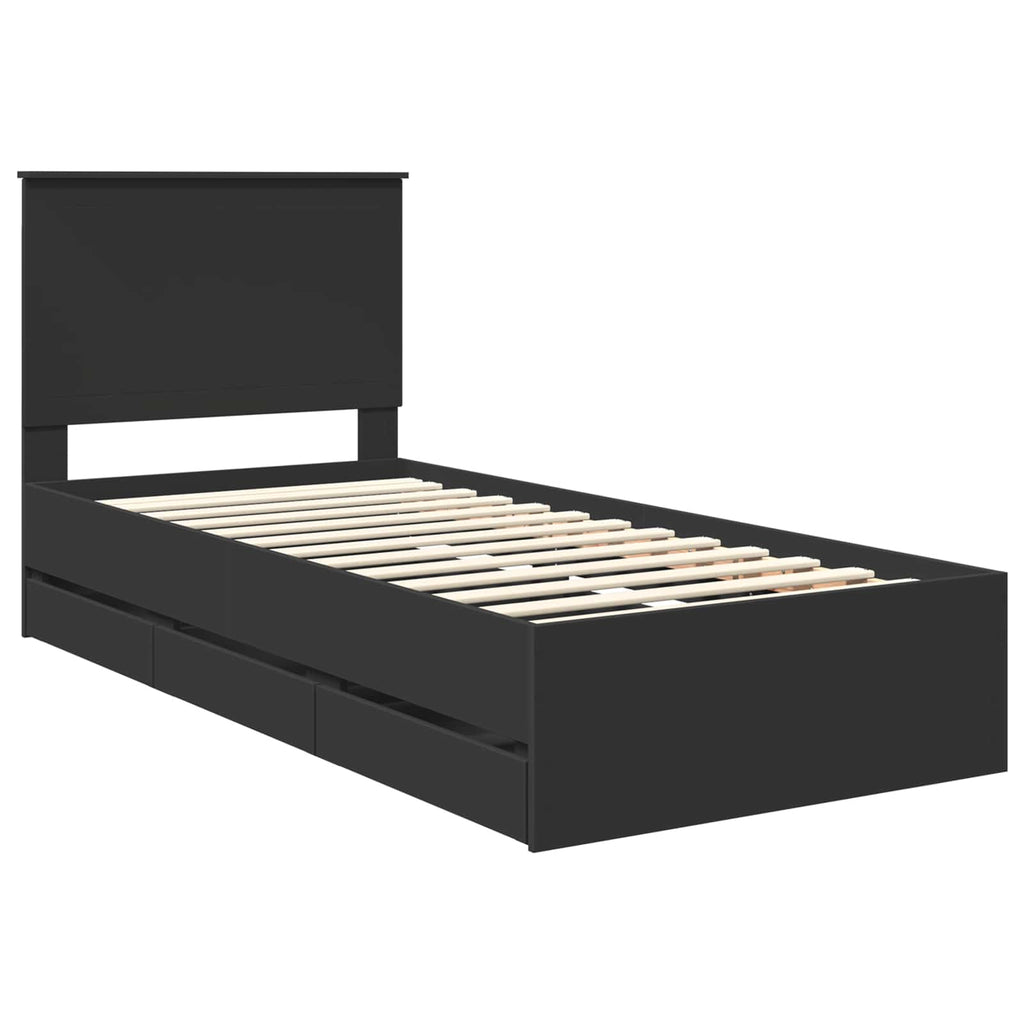 Bed Frame with Drawer Black 90 x 190 cm Engineer Wood