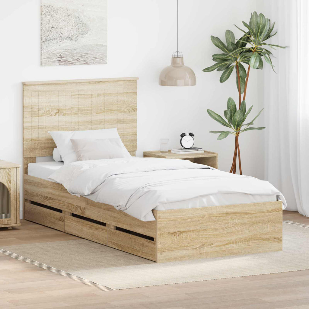 Bed Frame with Drawer Sonoma Oak 90 x 190 cm Engineer Wood