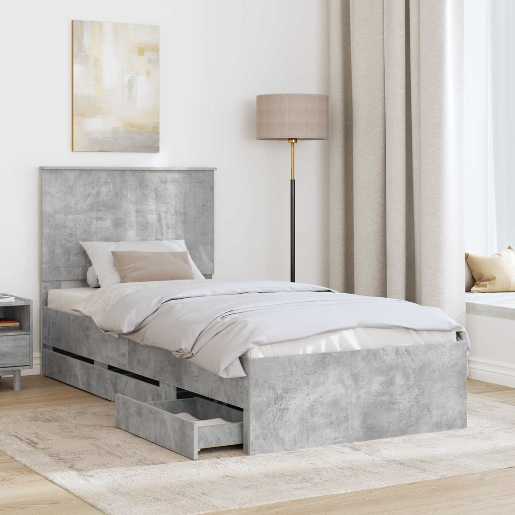 Bed Frame with Drawer Concrete Grey 90 x 190 cm Engineer Wood