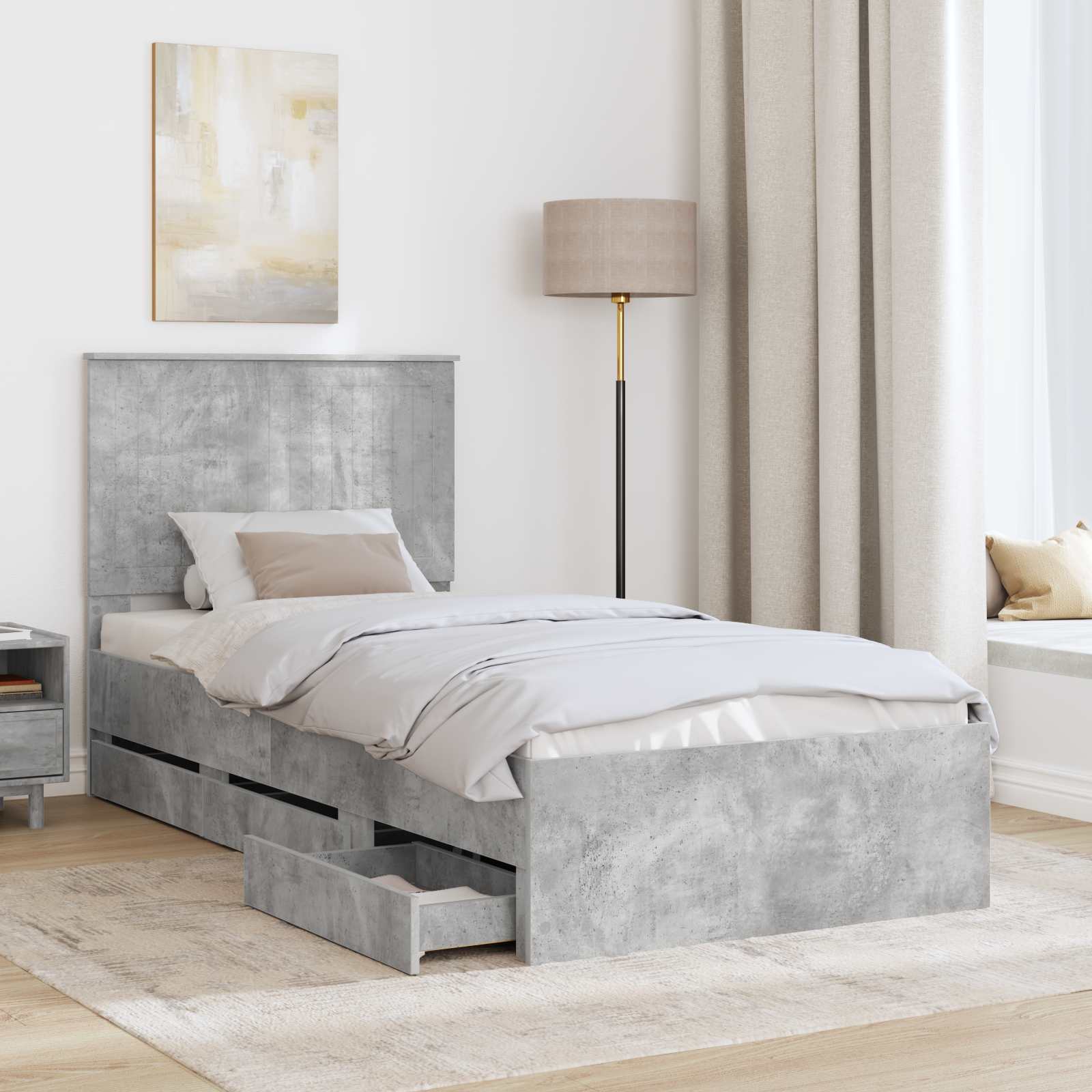 Bed Frame with Drawer Concrete Grey 90 x 190 cm Engineer Wood