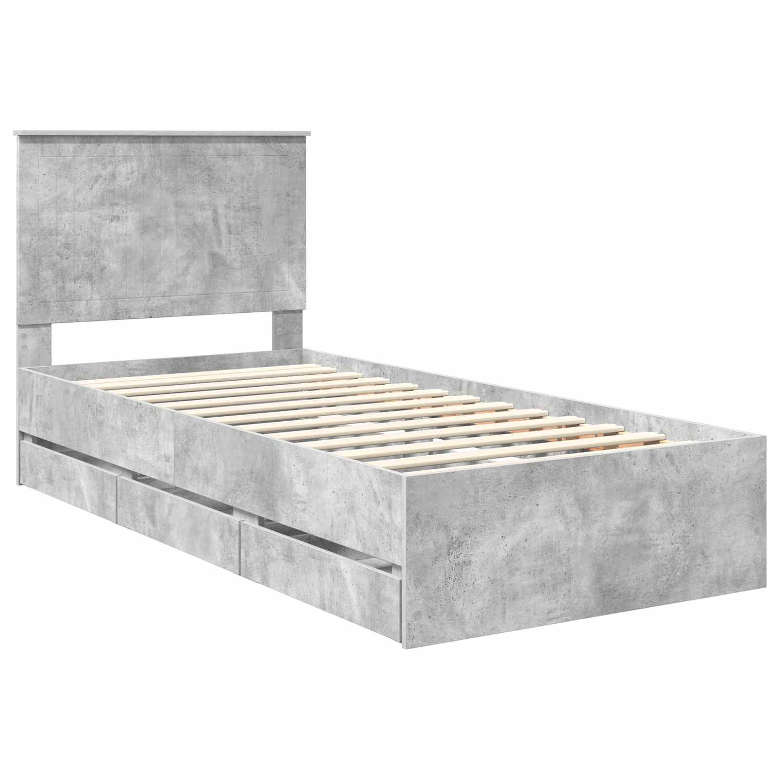Bed Frame with Drawer Concrete Grey 90 x 190 cm Engineer Wood
