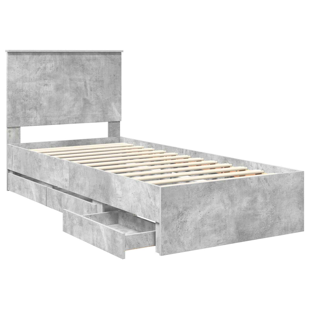Bed Frame with Drawer Concrete Grey 90 x 190 cm Engineer Wood