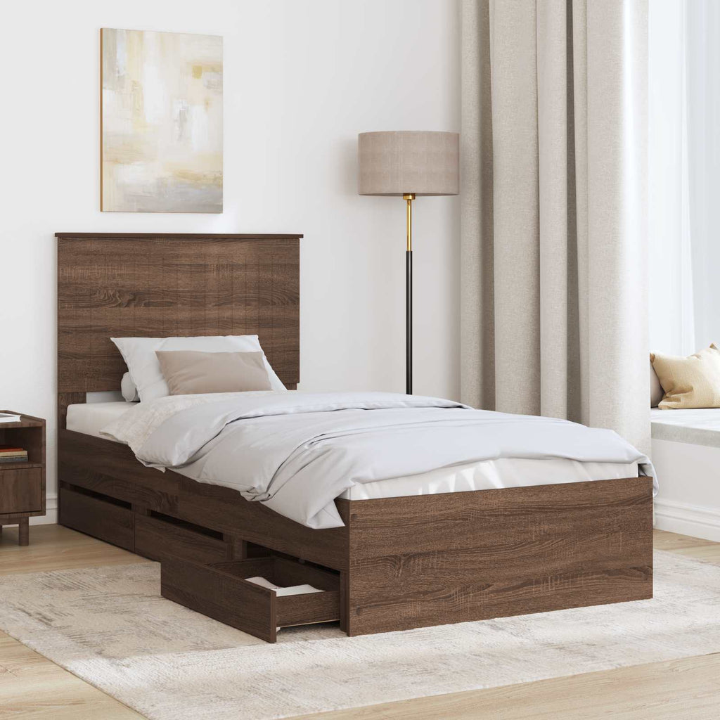 Bed Frame with Drawer Brown Oak 90 x 190 cm Engineer Wood
